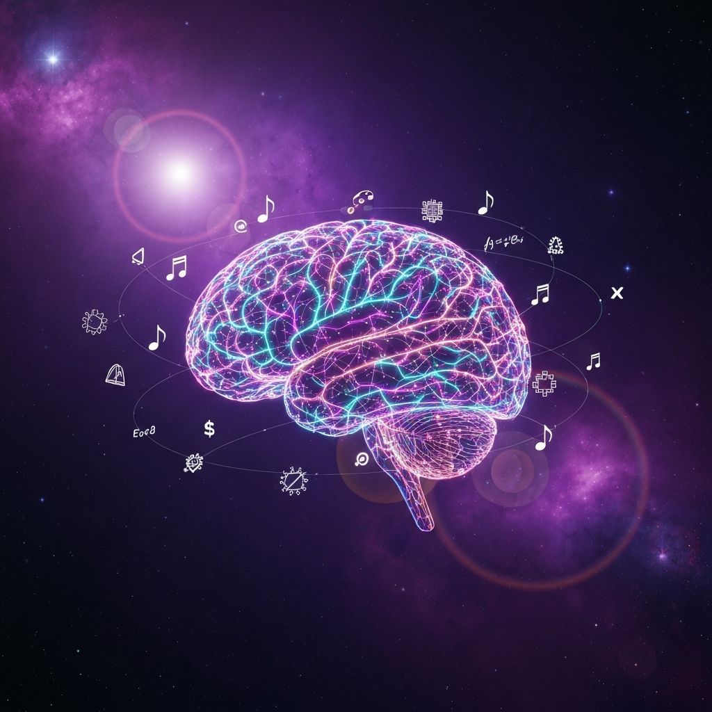 A luminous neural brain constellation floating in cosmic space, representing infinite learning potential